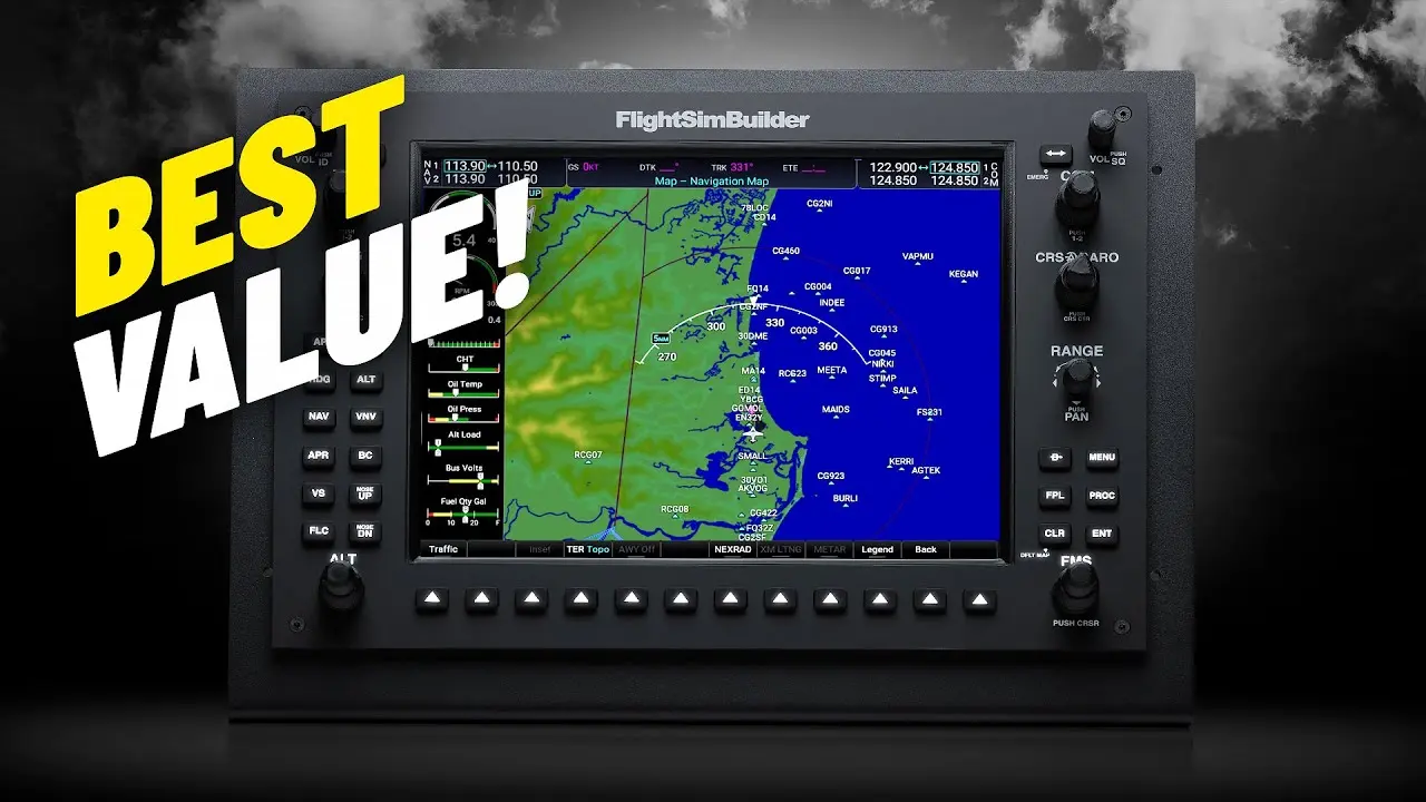 FlightSimBuilder G1000 Review FlightSimBuilder G1000 from the front with clouds in the background