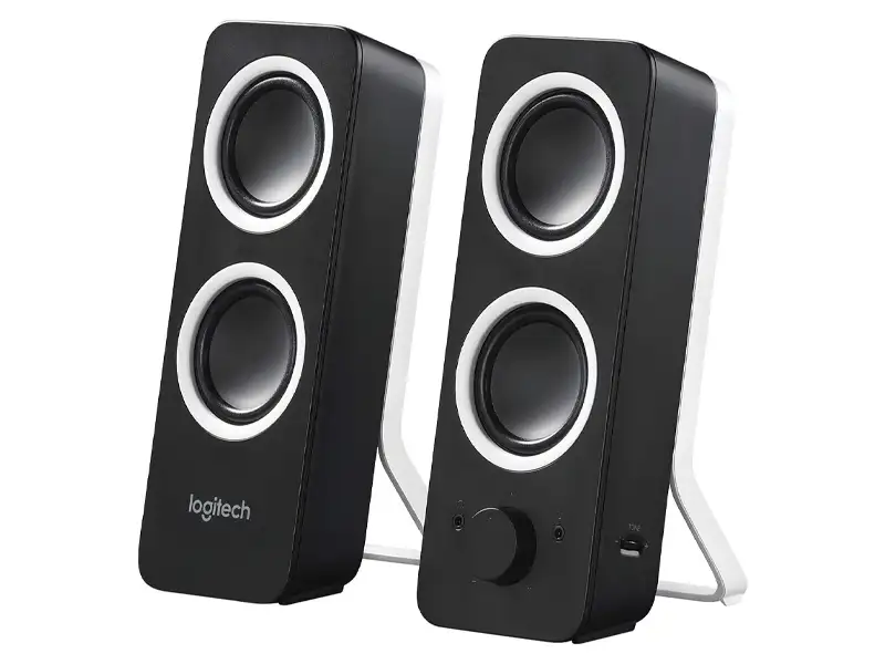 Logitech z150 speakers on a white background