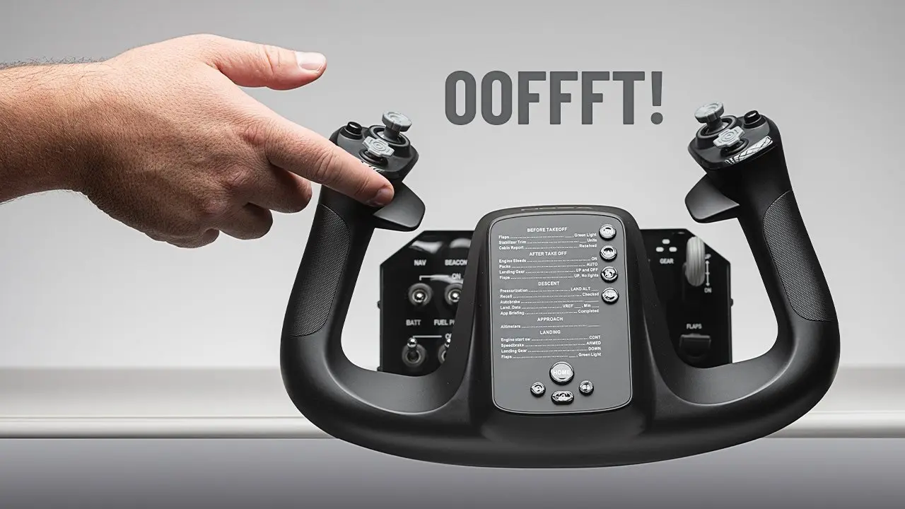 A hand touching the Moza Force Feedback Yoke