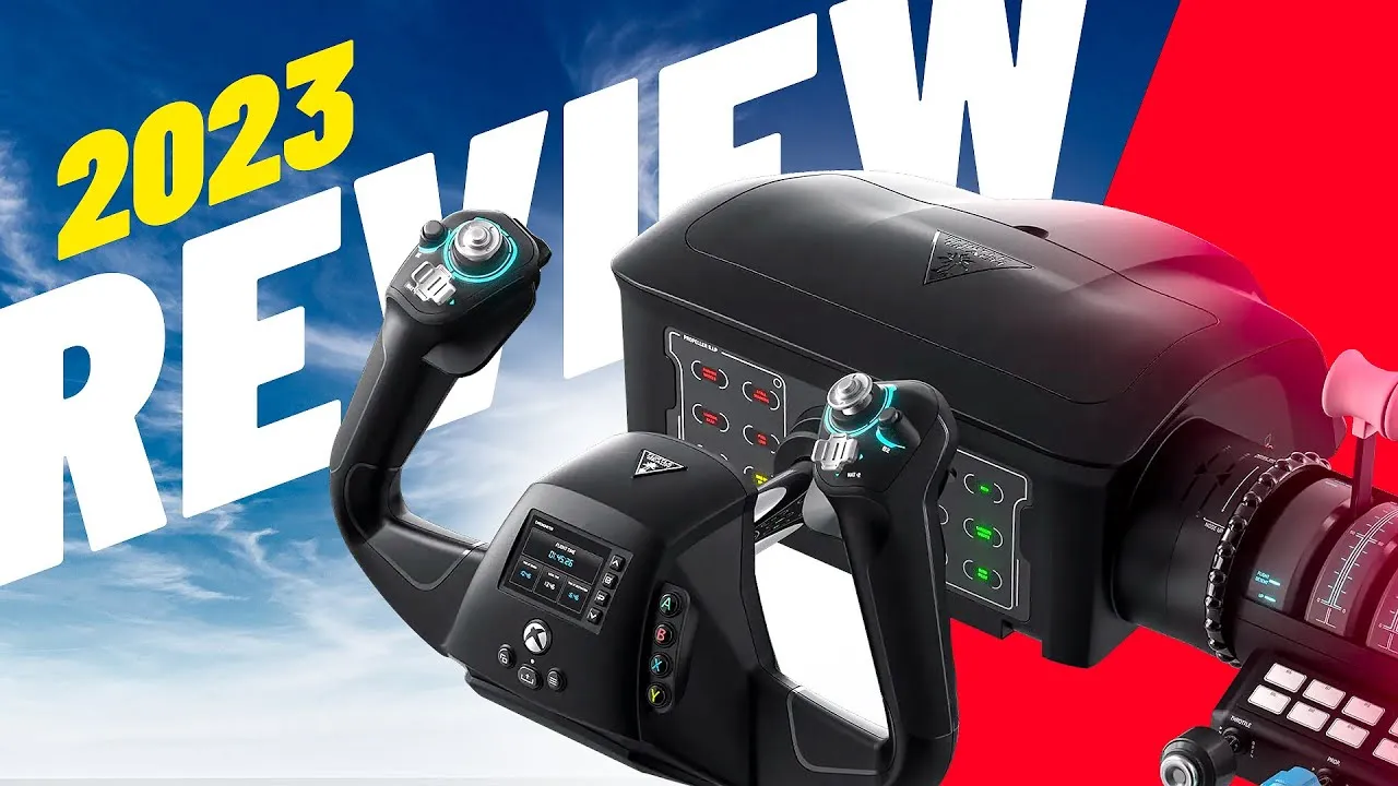 Man pointing at the Turtle Beach Velocity One Yoke